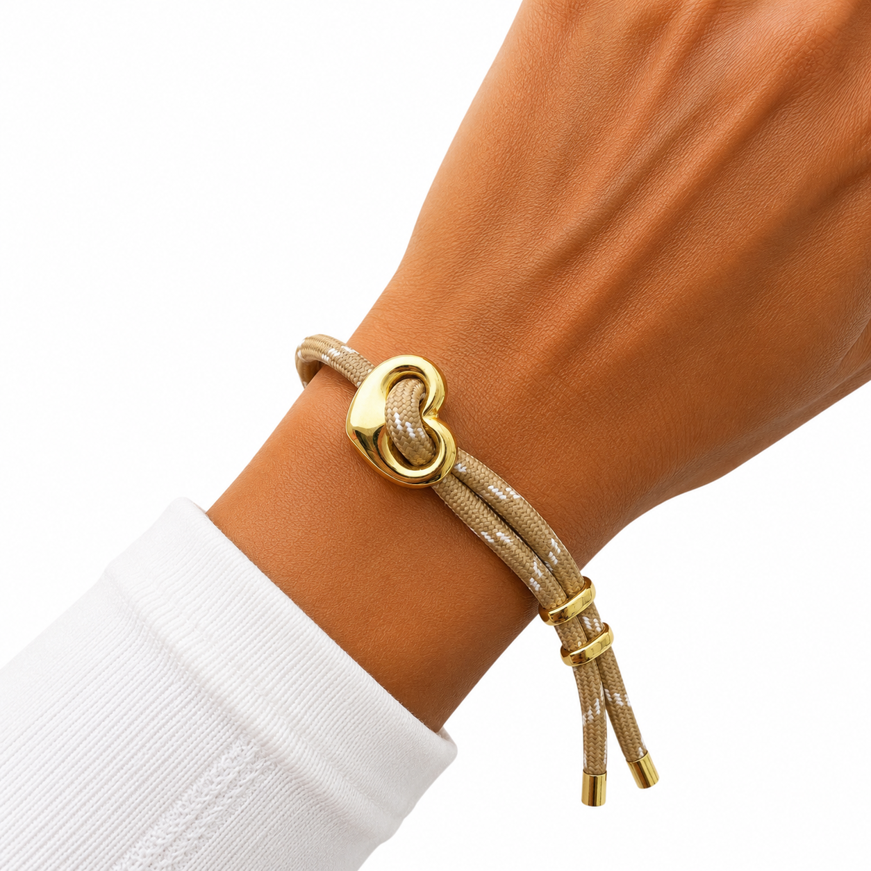 Pulsera Soga Corazon Crema