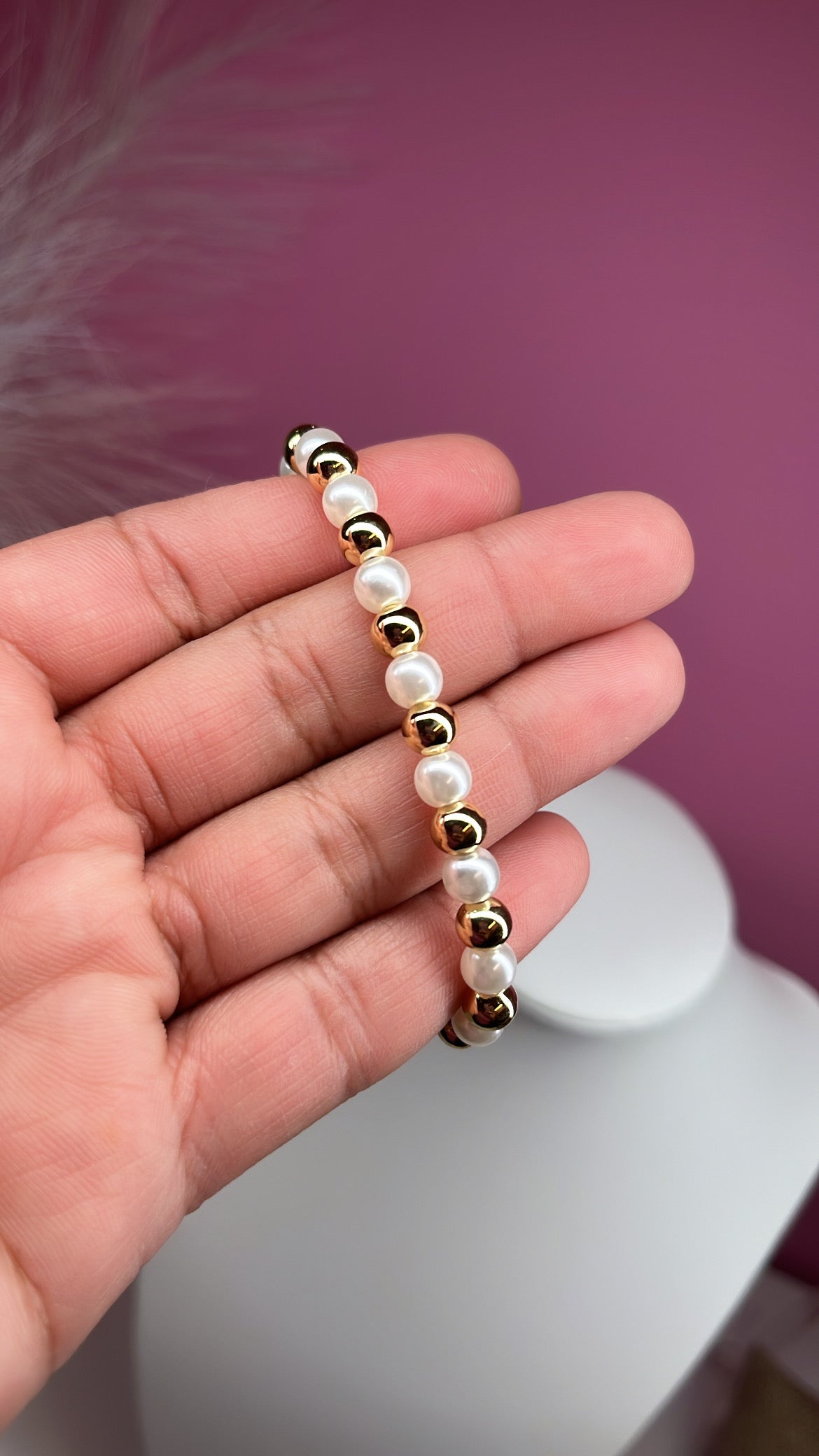 Pulsera Ajustable Oro con Perlas 6mm