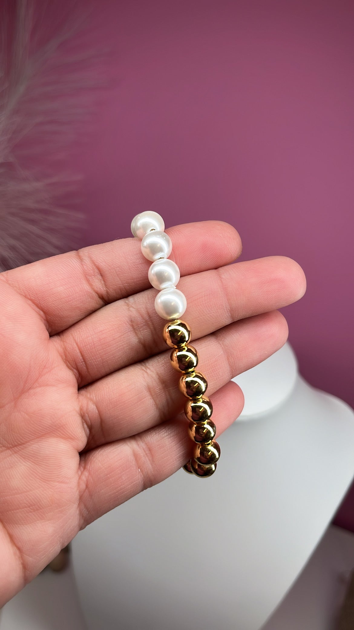 Pulsera ajustable 8mm Oro&Perla