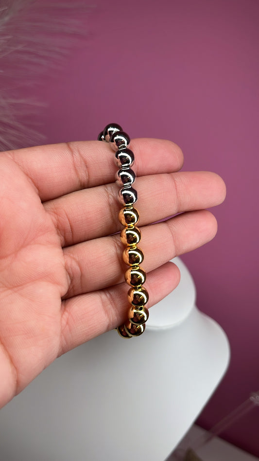 Pulsera Ajustable Oro & Plata 8mm
