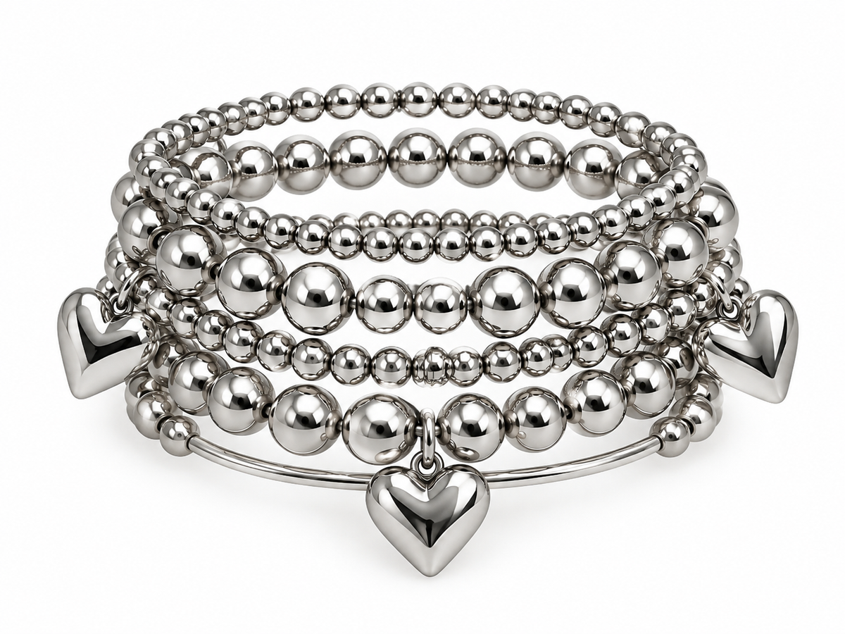 Pulseras Elásticas Plata Corazón