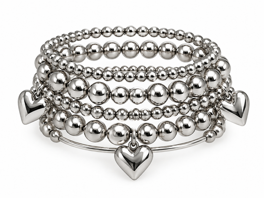 Pulseras Elásticas Plata Corazón