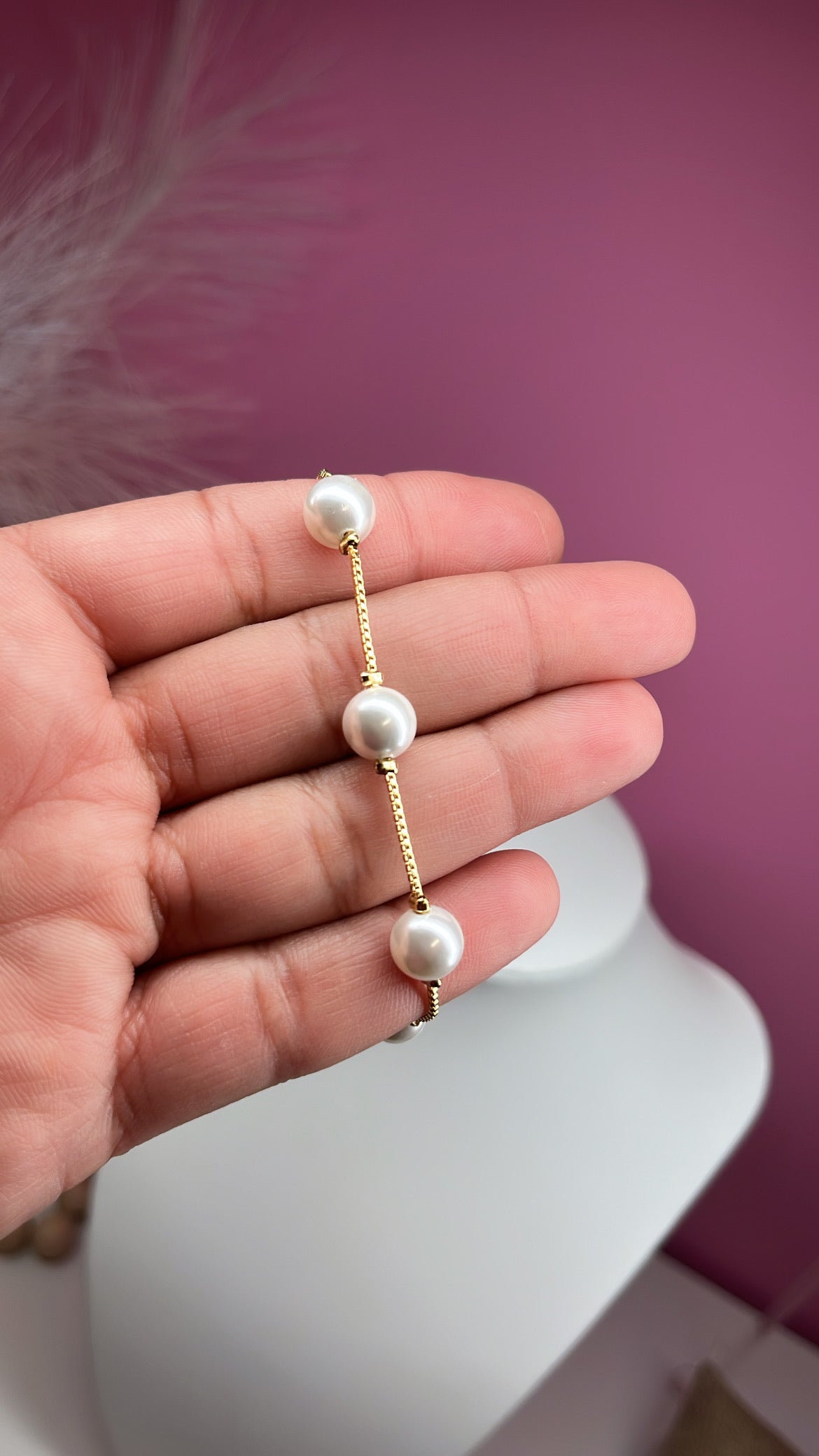 Pulsera Ajustable Oro Con Perlas