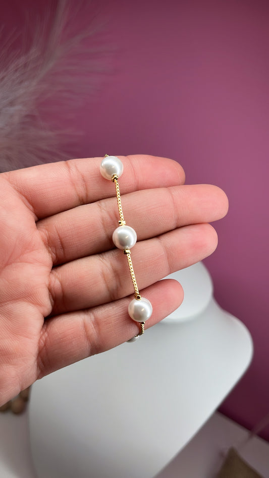 Pulsera Ajustable Oro Con Perlas