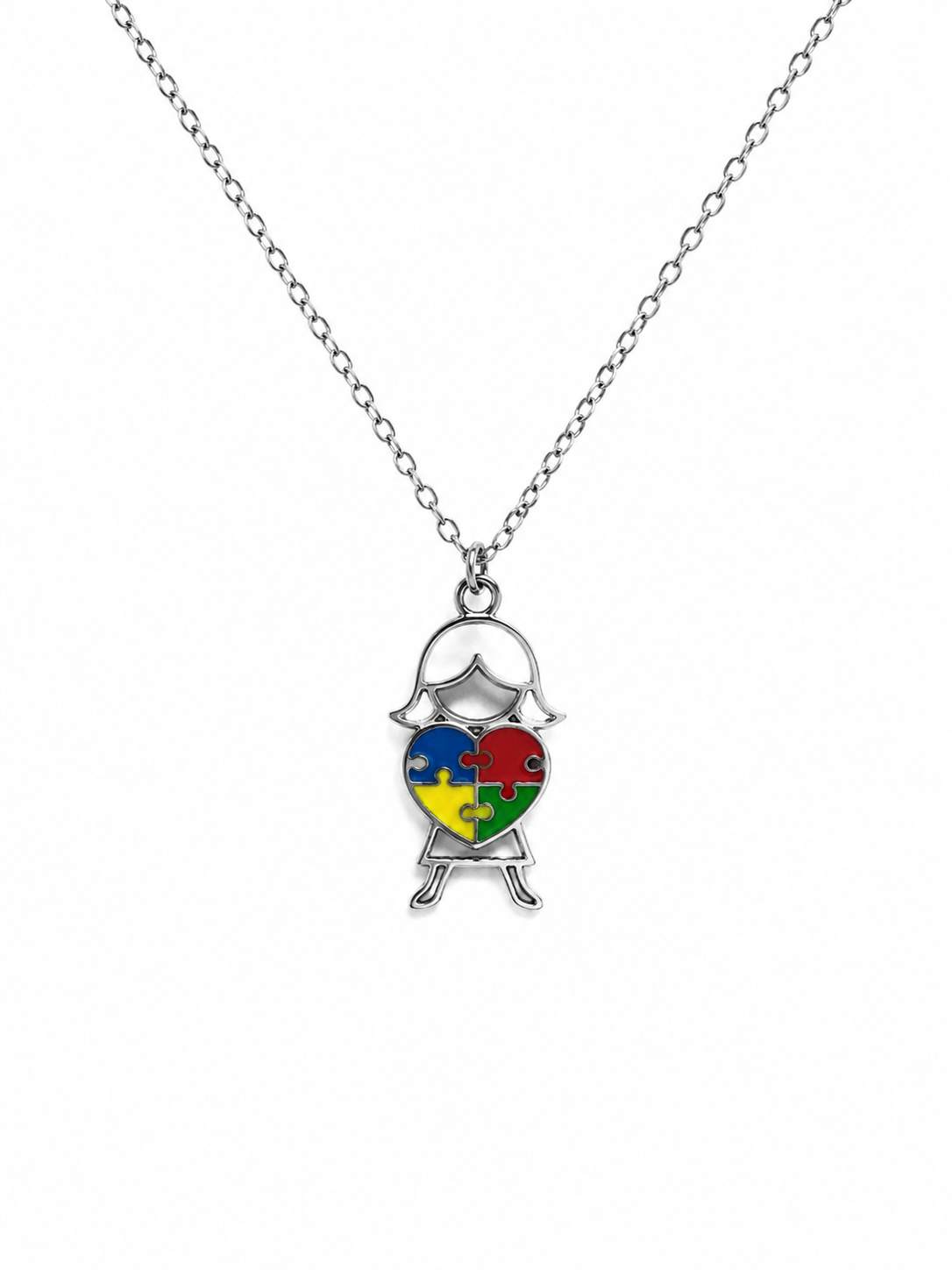 Collar Niña Corazón Puzzle Plateado