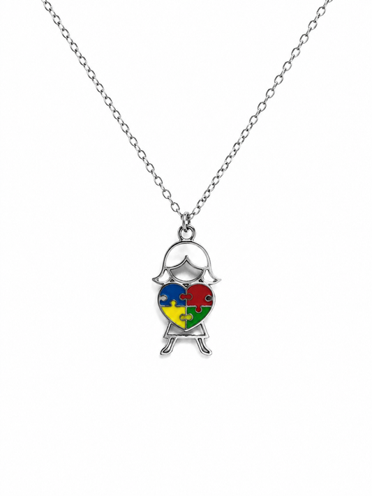 Collar Niña Corazón Puzzle Plateado