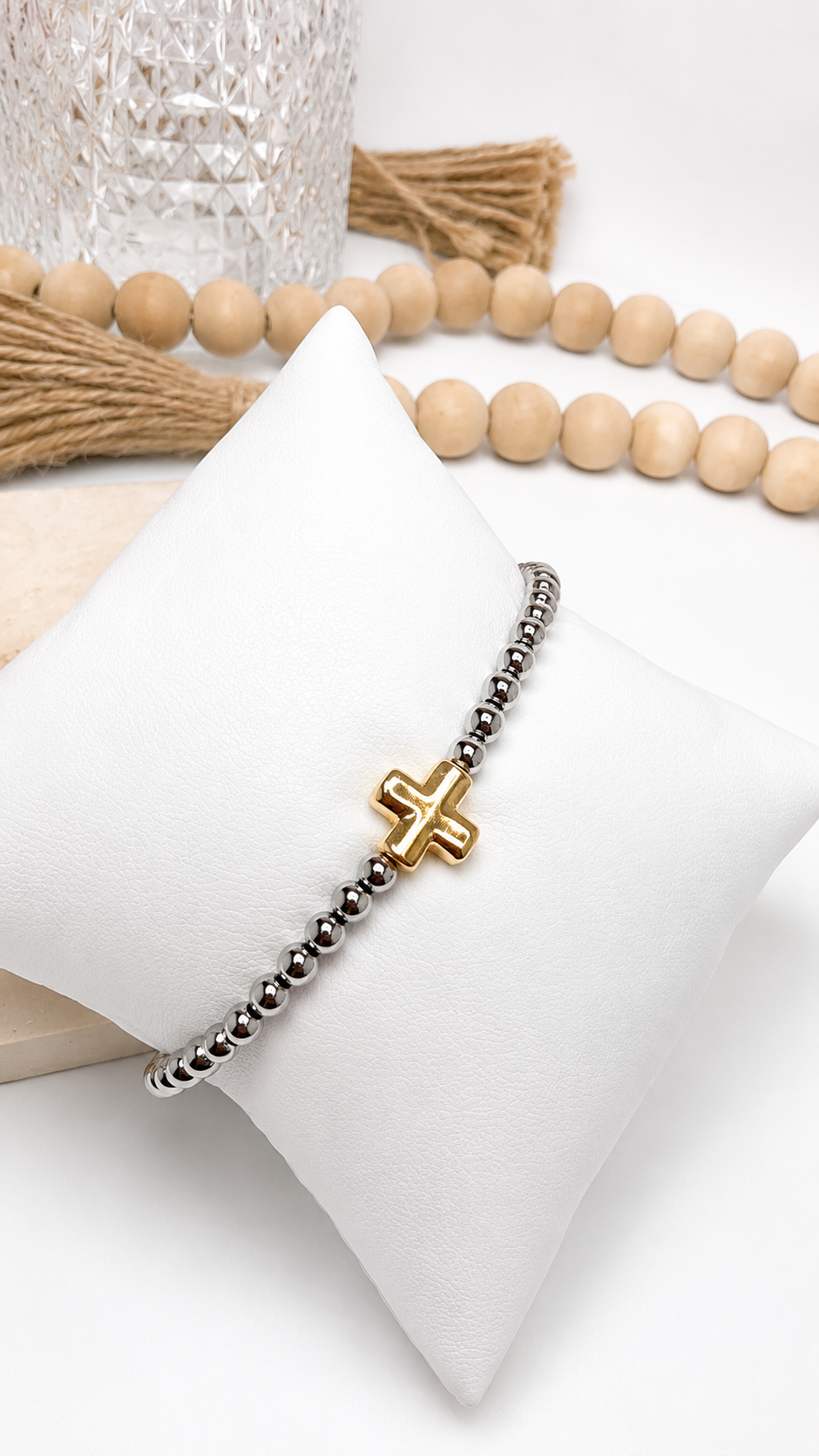 Pulsera Cruz Oro y Plata