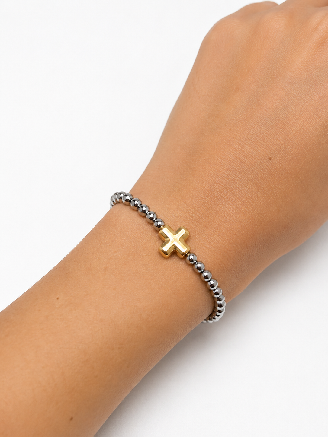 Pulsera Cruz Oro y Plata