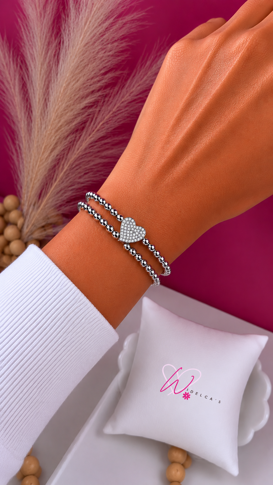 Pulsera corazón doble plata