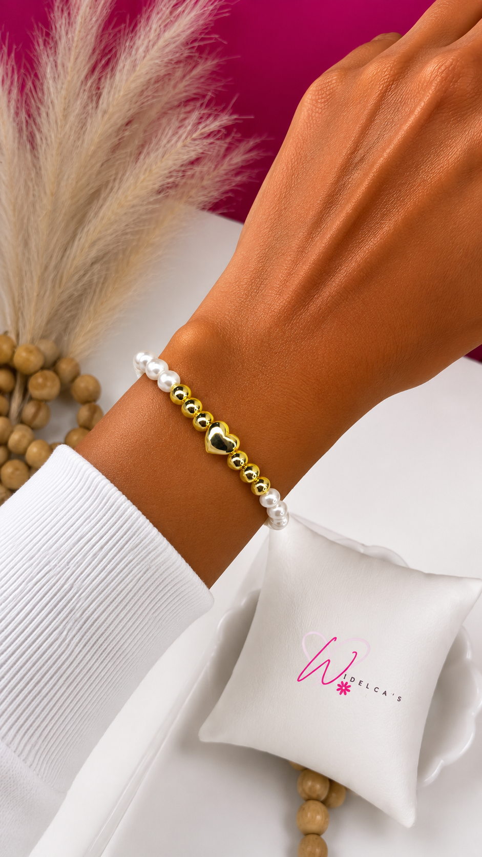 Pulsera corazón perla y oro