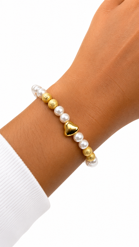 Pulsera Corazón Perla y Oro